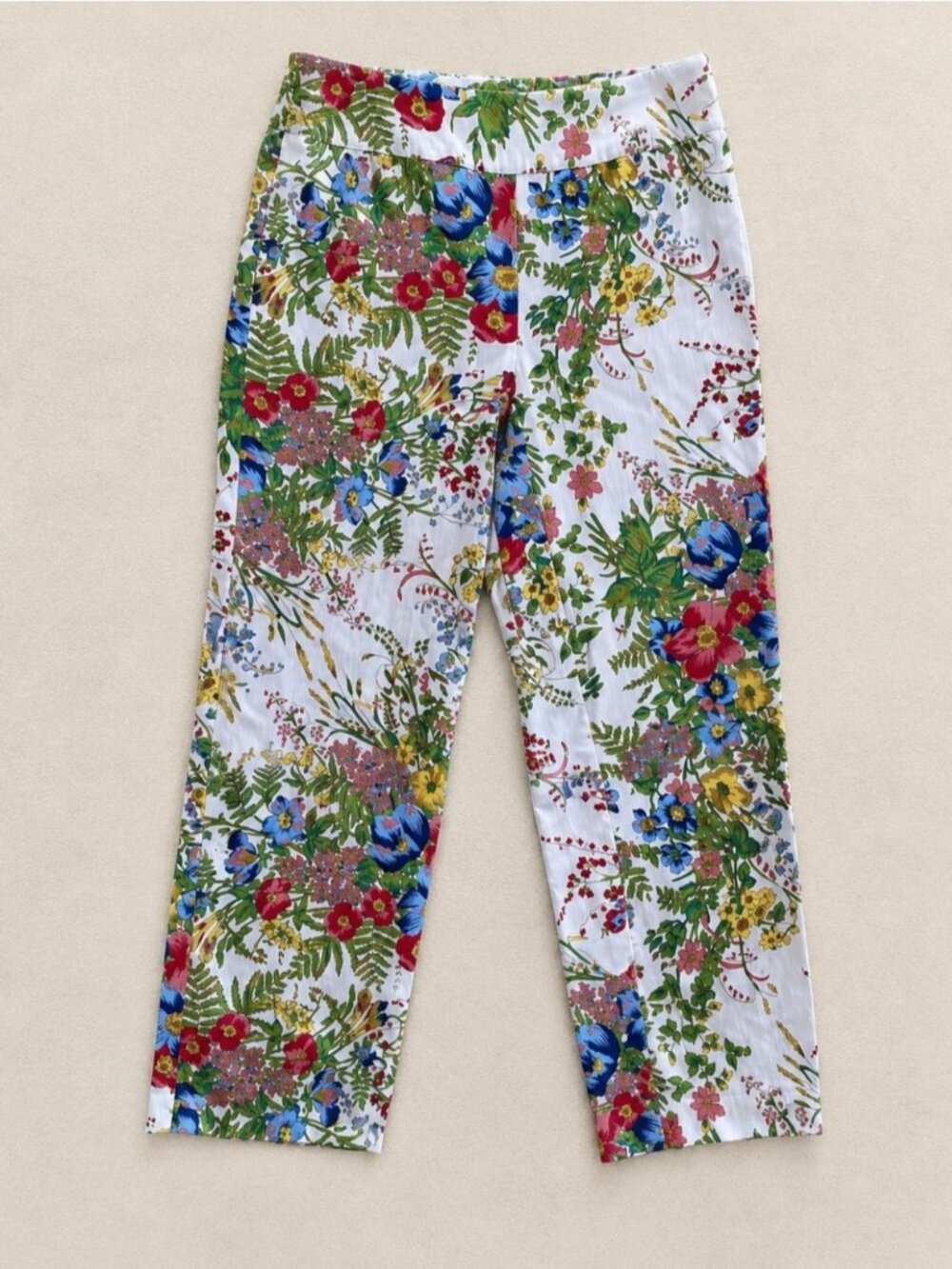 Joseph Ribkoff Floral Cropped Pants Woman 12 White Botanical Print Stretch Capri